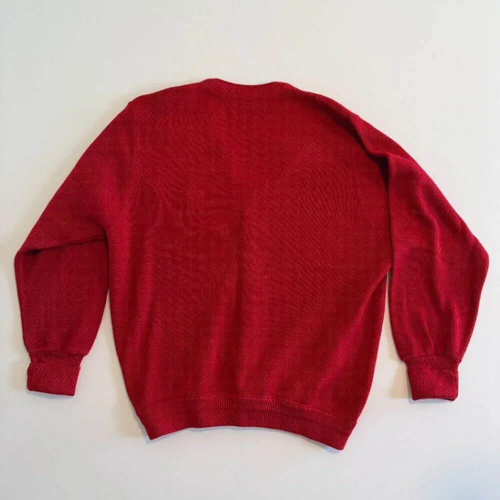 VINTAGE 90s IZOD Crest Indie Grandpa Red Cardigan Sweater Large